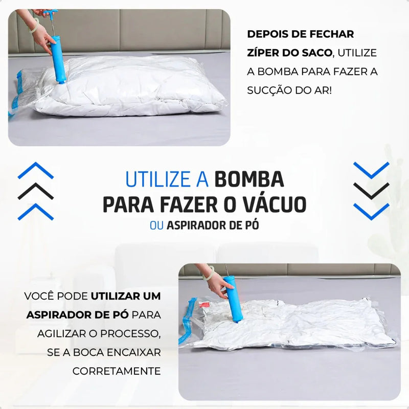 Kit 5 Sacos a Vácuo para Roupas com Bomba Manual 