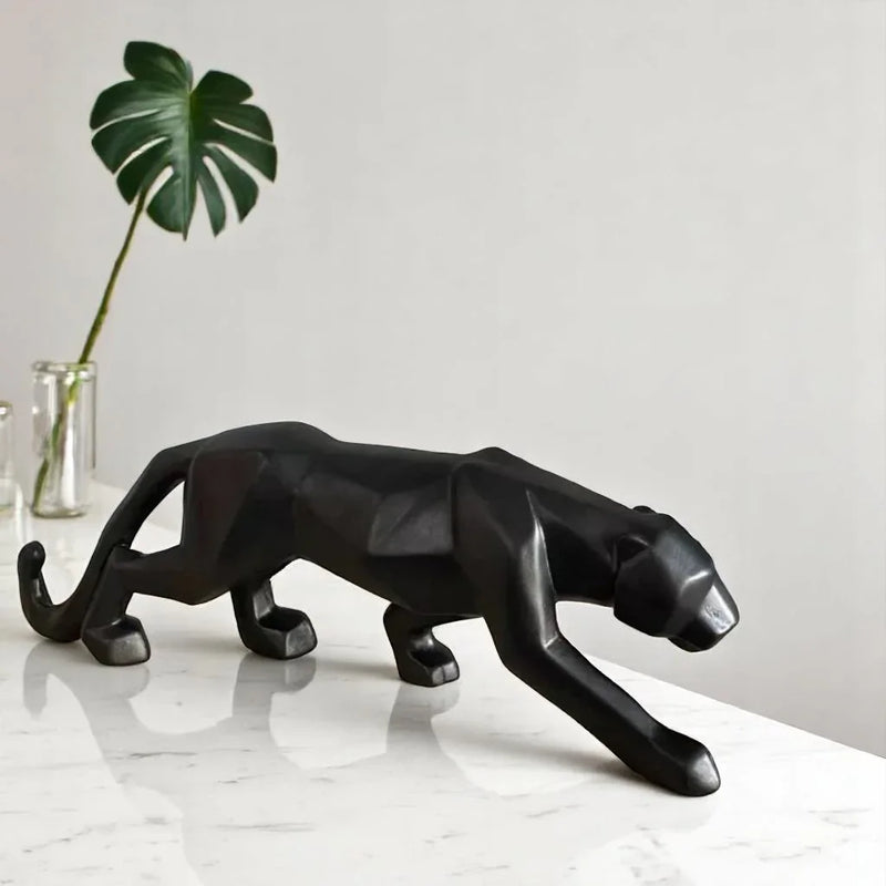 Kit 2 Esculturas Pantera Negra Geométrica – Estatuetas de Decoração Moderna para Sala, Quarto ou Escritório