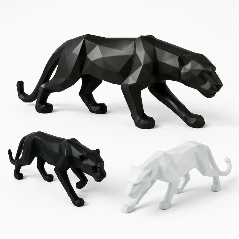 Kit 2 Esculturas Pantera Negra Geométrica – Estatuetas de Decoração Moderna para Sala, Quarto ou Escritório