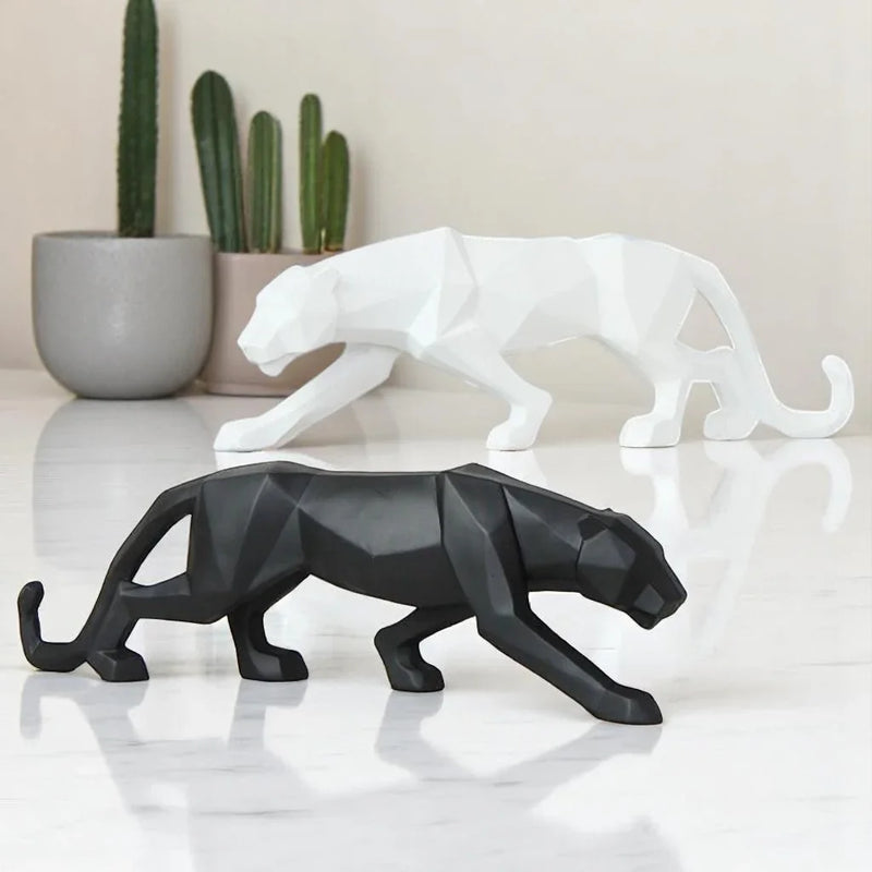 Kit 2 Esculturas Pantera Negra Geométrica – Estatuetas de Decoração Moderna para Sala, Quarto ou Escritório