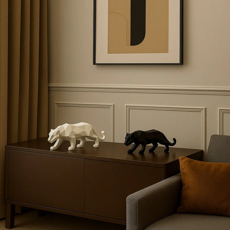 Kit 2 Esculturas Pantera Negra Geométrica – Estatuetas de Decoração Moderna para Sala, Quarto ou Escritório